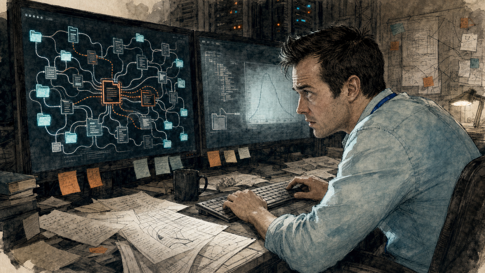 Harry searches clustered engineering files for the script that probably made the plot.